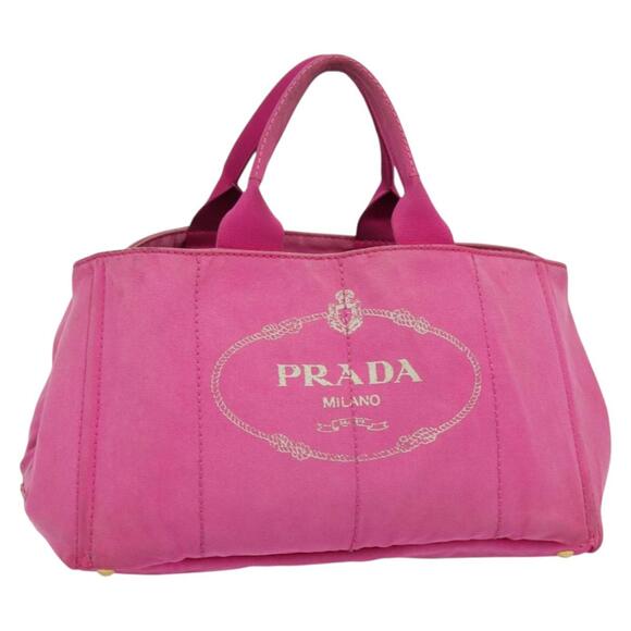 PRADA Canapa GM Hand Bag Canvas Pink Gold - Picture 1 of 13